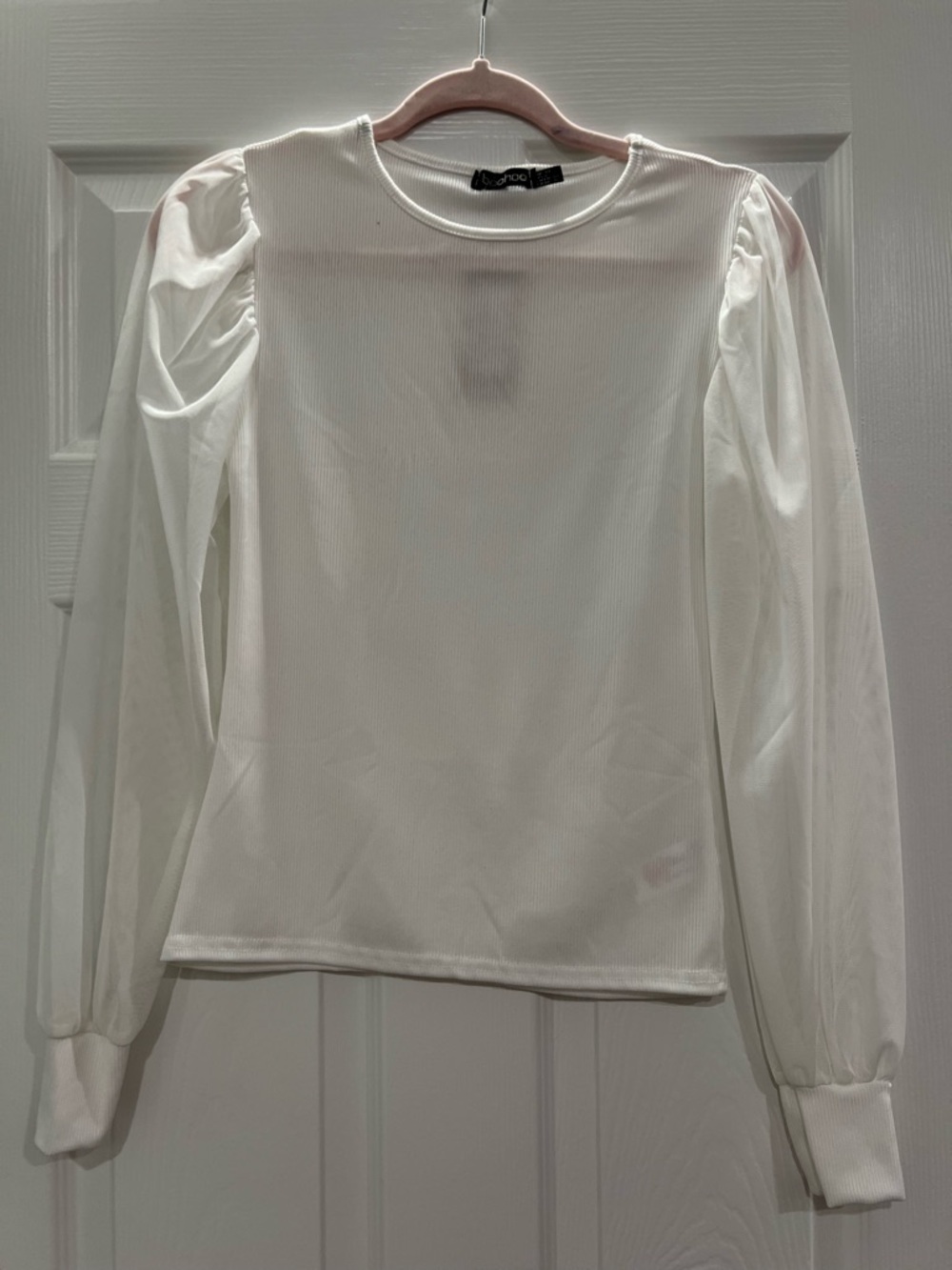 Boohoo White Puff Shoulder Long Sleeve Top